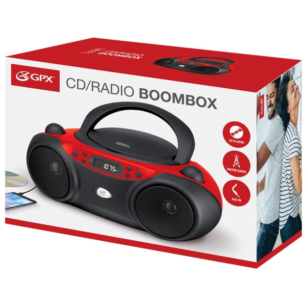 GPX, CD Boombox, AM FM, LED Display, Red Black, Top-Loading Player