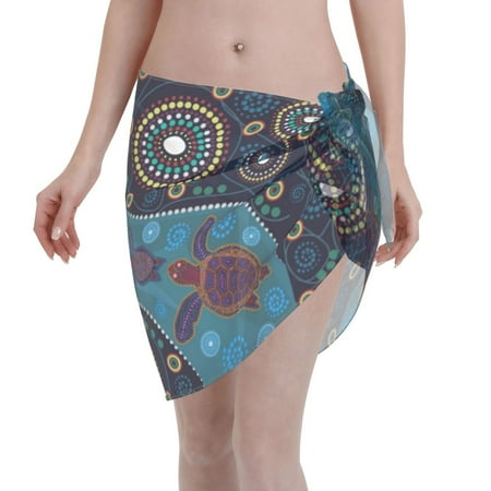 Qekee Bohemian Turtle Women s Short Sarongs Cover Ups Sheer Bikini Wraps for Swimwear