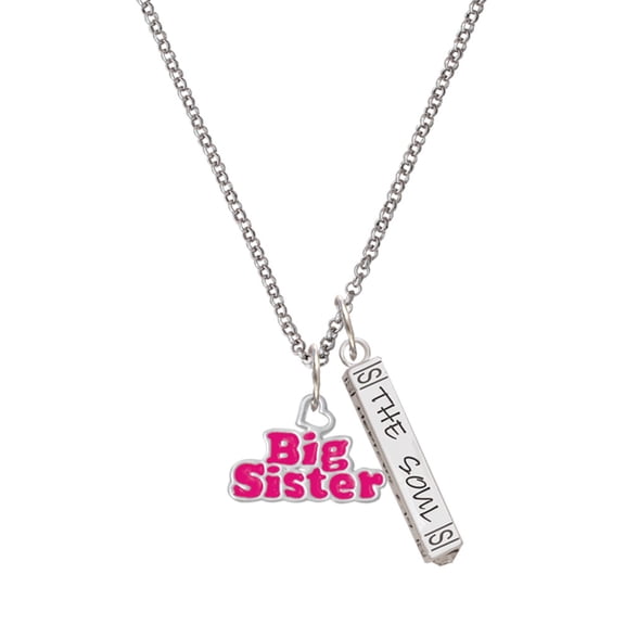 Delight Jewelry Silvertone Hot Pink ''Big Sister'' with Heart Silvertone Hope Anchors the Soul Bar Charm Necklace, 23"