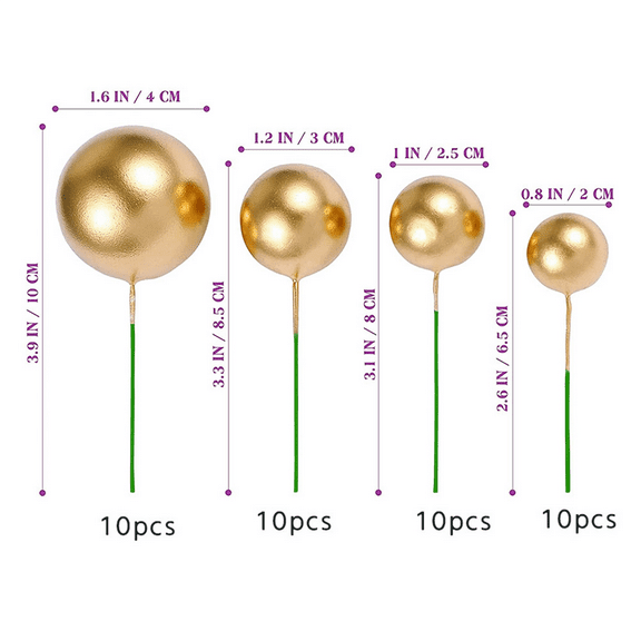 80 PCS Cake Toppers Mini Gold Ball Cupcake Toppers Cake Decorations for Birthday Wedding Party Cake Decoration Supplies,2 set x Gold Ball Cake Topper,gold