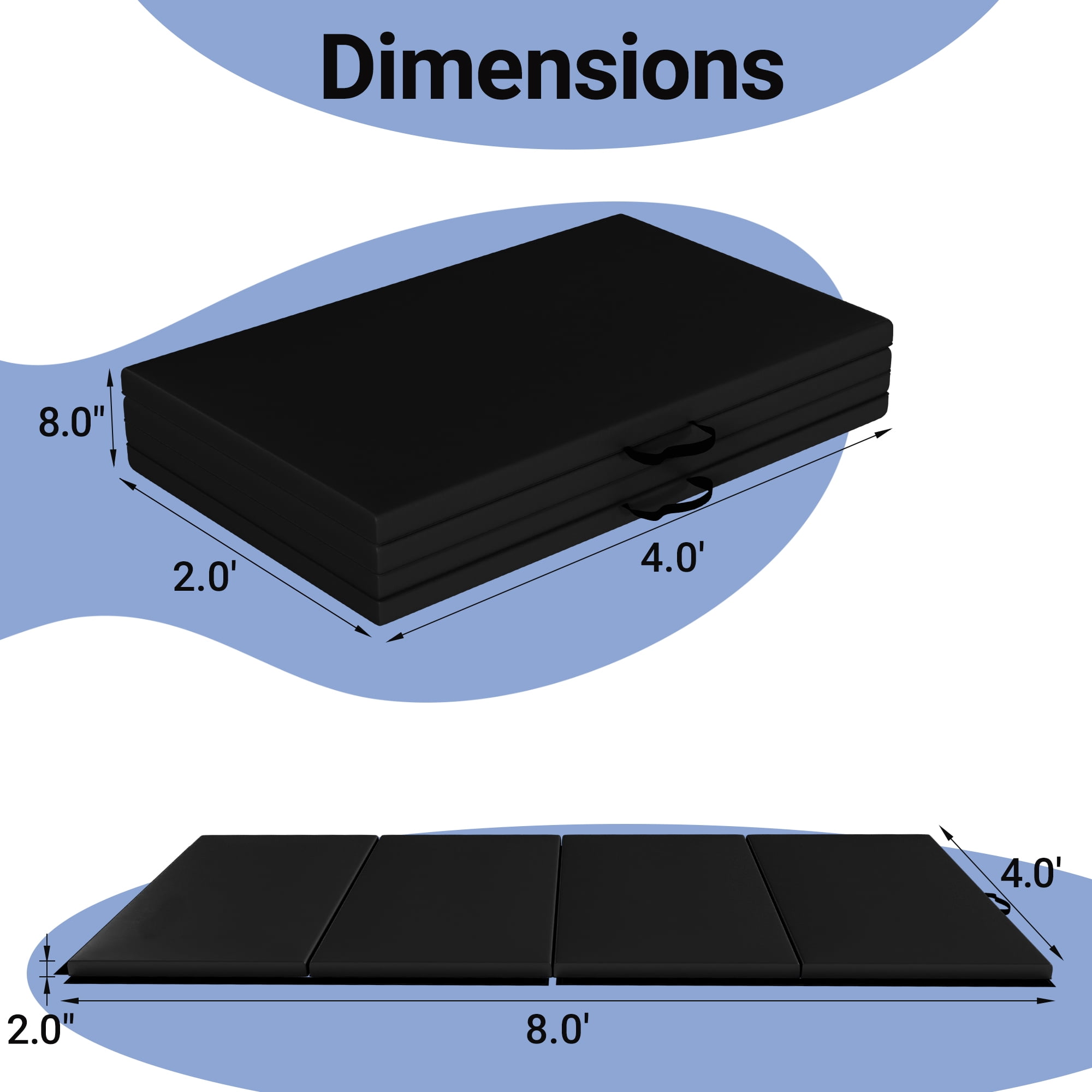 BalanceFrom Versatile 4'x8'x2" High-Density Gym Mats - Extra Thick, Anti-Tear, Easy-Clean, Foldable for Aerobics, Yoga, Martial Arts, with Durable Vinyl and Velcro, Black
