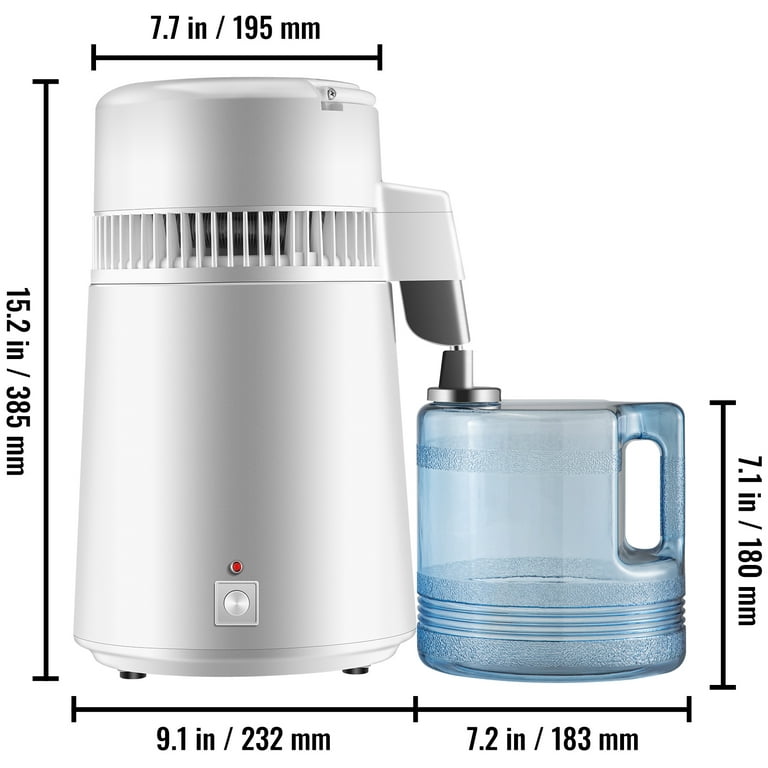 VEVORbrand Pure Water Distiller 750W, Purifier Filter Fully Upgraded with  Handle 1.1 Gal /4L, BPA Free Container, Perfect for Home Use, White 