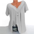 thumbnail image 1 of Qucoqpe - Blusa de talla grande para mujer, estilo informal, con estampado de color sólido, cuello en V, manga corta, fruncida, para verano, en liquidación, 1 of 5