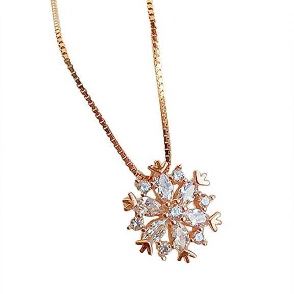 Jewelry On Clearance Snowflake Pendant Necklace Clavicle Chain Light Temperament Silver, Rose Gold