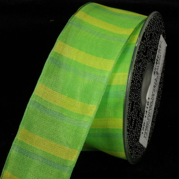 The Ribbon People Semi Sheer Yellow and Green Striped Woven Wired Craft Ribbon 1.5" x 27 Yards