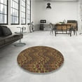 thumbnail image 4 of Ahgly Tapis Rond Lavable en Machine Intérieur Transitionnel Vert Noisette, 5 Pieds Rond, 4 of 7