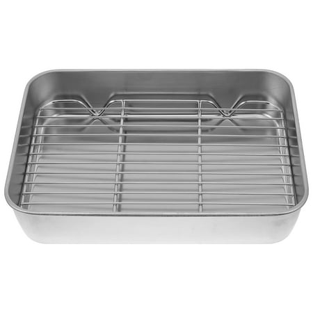 

1 Set Stainless Steel Baking Tray with Rack Practical Tray Baking Dish (Silver)