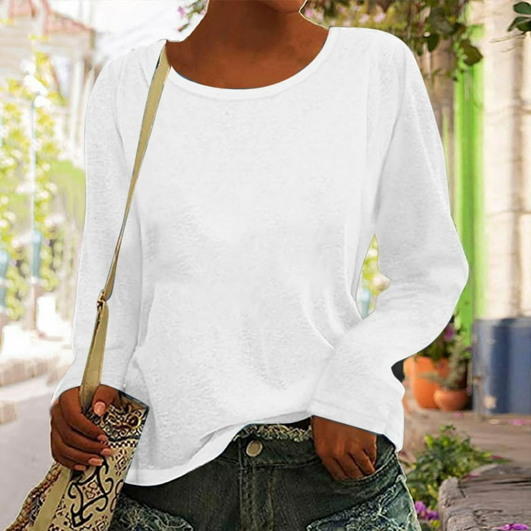 Gubotare Shirts For Women Women's Long Sleeve Waffle Knit Stretch Cotton  Thermal Underwear Shirt,White S