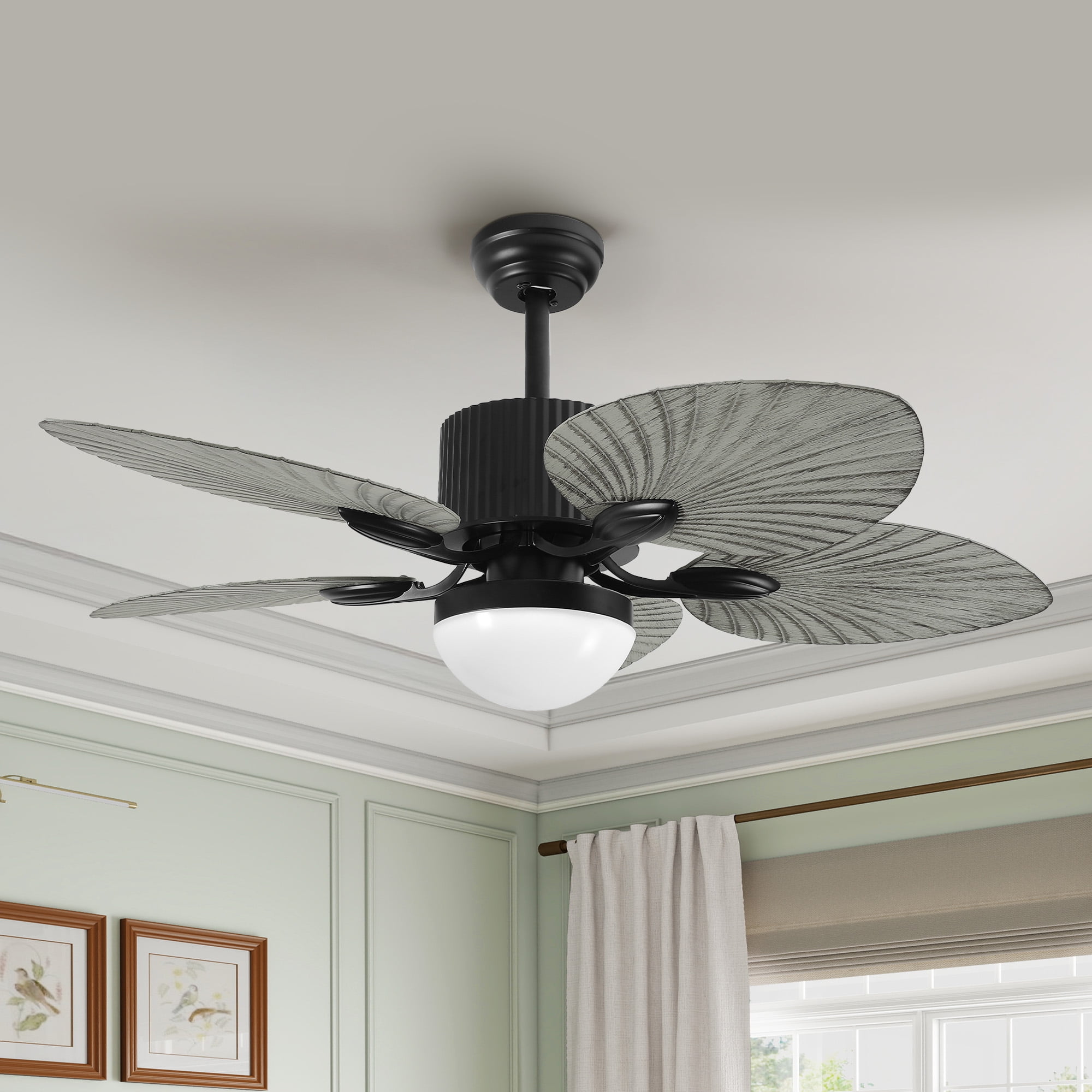 Uforic 44 Inch Tropical Coastal Ceiling Fans with Lights and Remote Control, 5 Palm Leaf Blades for Living Room,Bedroom - Gray