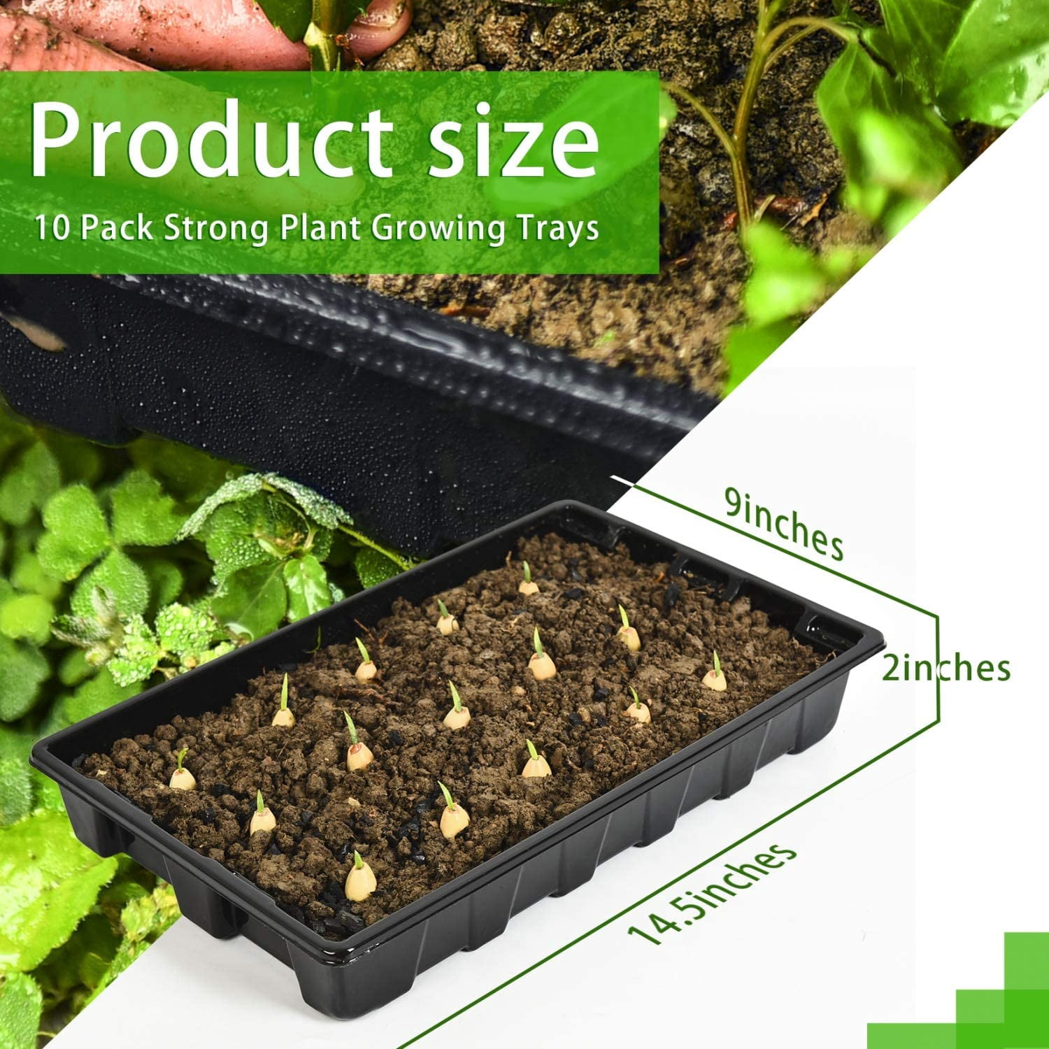 10 Pack Seed Starter Tray Reusable Plastic Plant Seedling Starter Trays Thickened Sturdy Durable for Germination Growing Microgreens Planting Propagation, Without Drain Holes, 14.5"x9"