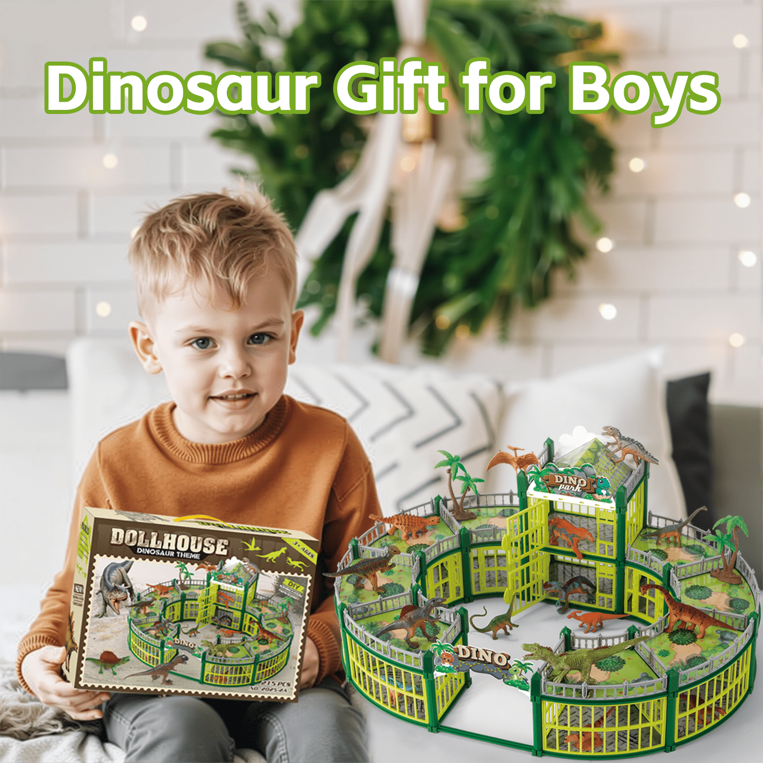 LINXUXIE 215PCS Dinosaur House Play Set, Dinosaur Theme Park with 36 Realistic Dinos and Large Battle Cage, Dinosaur Toy for 1-3 3-5 5-8 Year Old