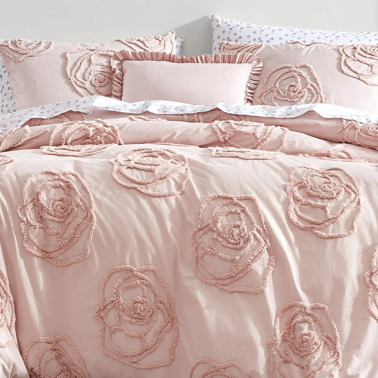 BETSEY JOHNSON Rambling Rose 4-Piece Pink Cotton Full/Queen Duvet