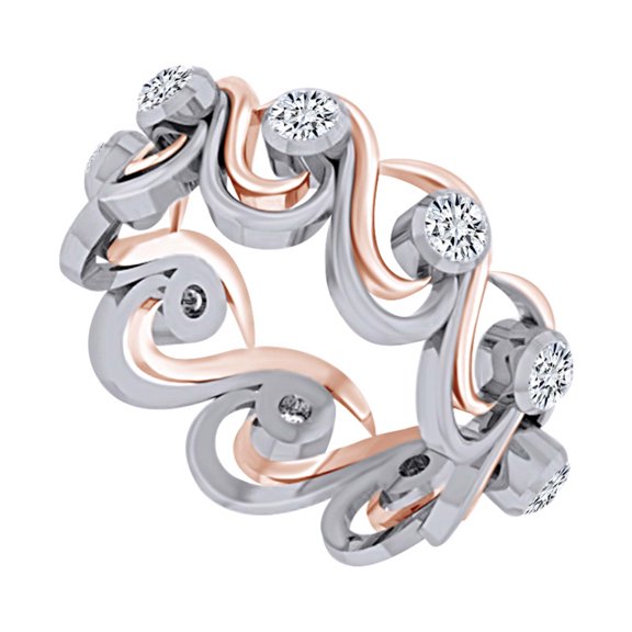 AFFY 1/3 Carat Round White Natural Diamond Two Tone Crossover Swirl Engagement Wedding Ring in 14k Solid White Gold (I-J Color, I2-I3 Clarity, 0.33 Cttw) Ring Size-4