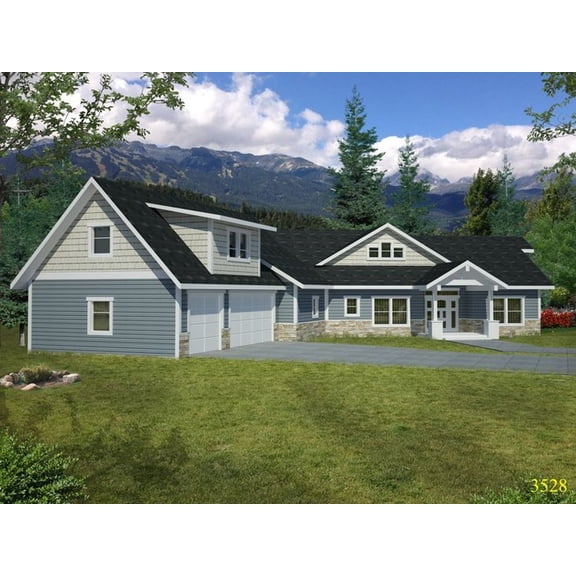 001-3528: Northwest Ranch 3 Bed, 3 Bath Luxury Home Plan, 3658 Sq Ft: Full Blueprints with License to Build by Home Plan Marketplace - Lesuto