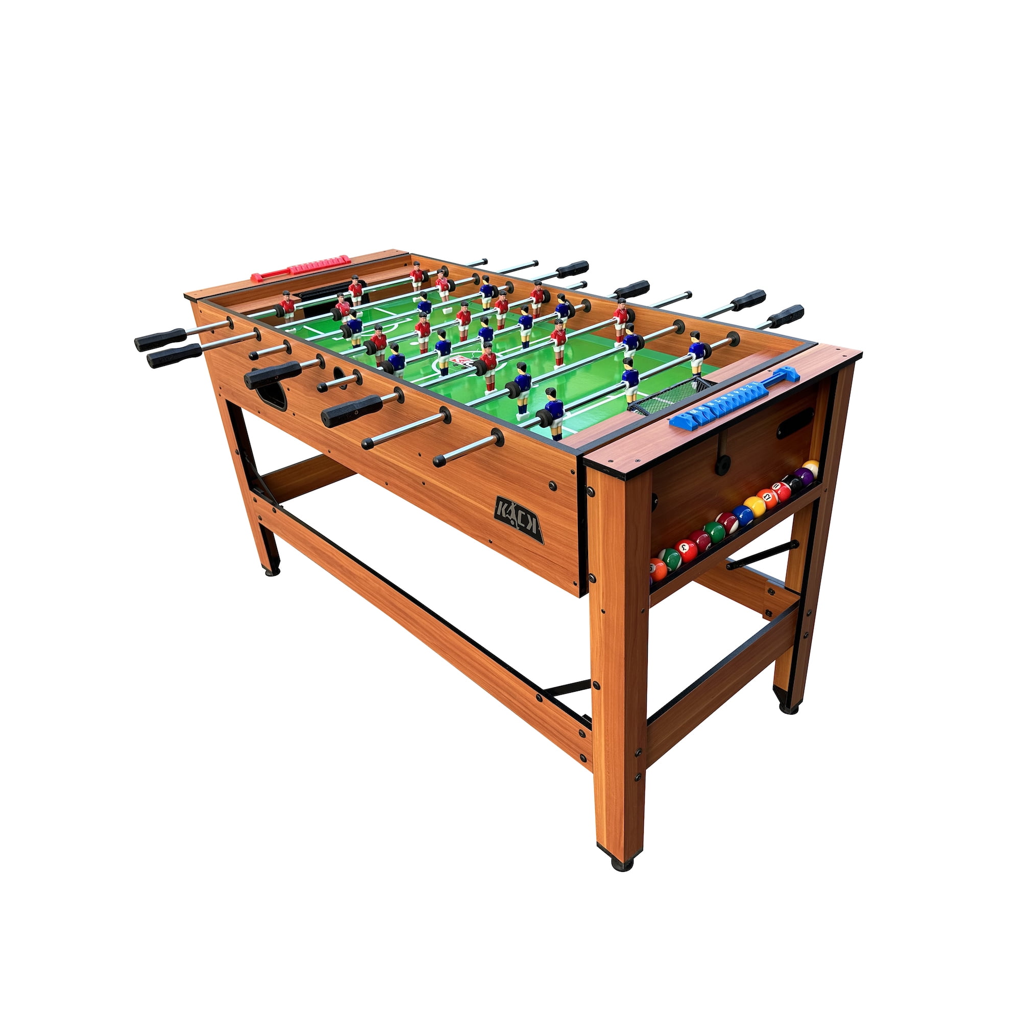 KICK Twain 48″ 2-in-1 Multi Game Table (Brown) - Combo Game Table Set - Billiards/Pool and Foosball for Home, Game Room, Friends and Family!