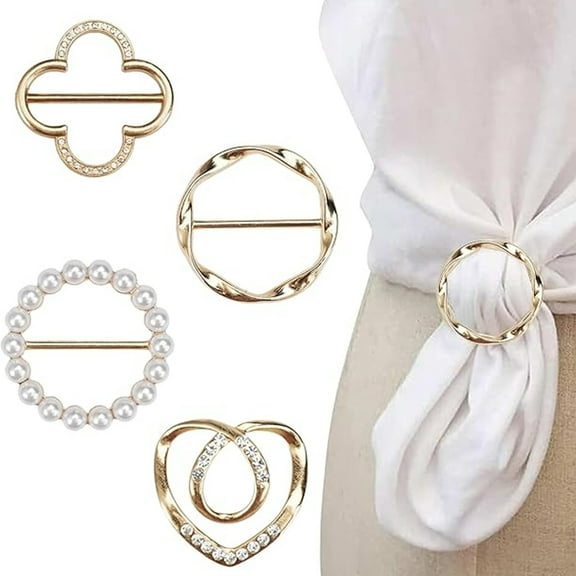 GoXteam 4PCS Scarf Ring Clip Shirt Clip T-Shirt Ties Clips Clothes Corner Knotted Button for Women (Gold)