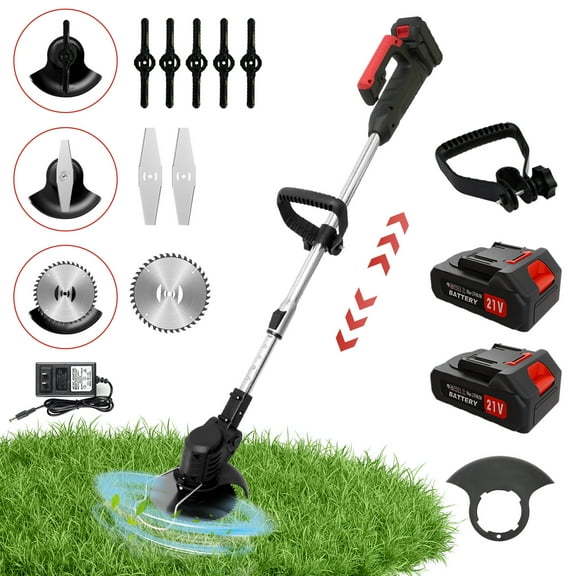 BAOKALER Electric String Trimmer Cordless, 21V Cordless String Trimmer, Grass Cutter with Auto Line Feed, 2-in-1 Electric Lawn Mower Grass Trimmer&Edger Lawn Tool(Black)