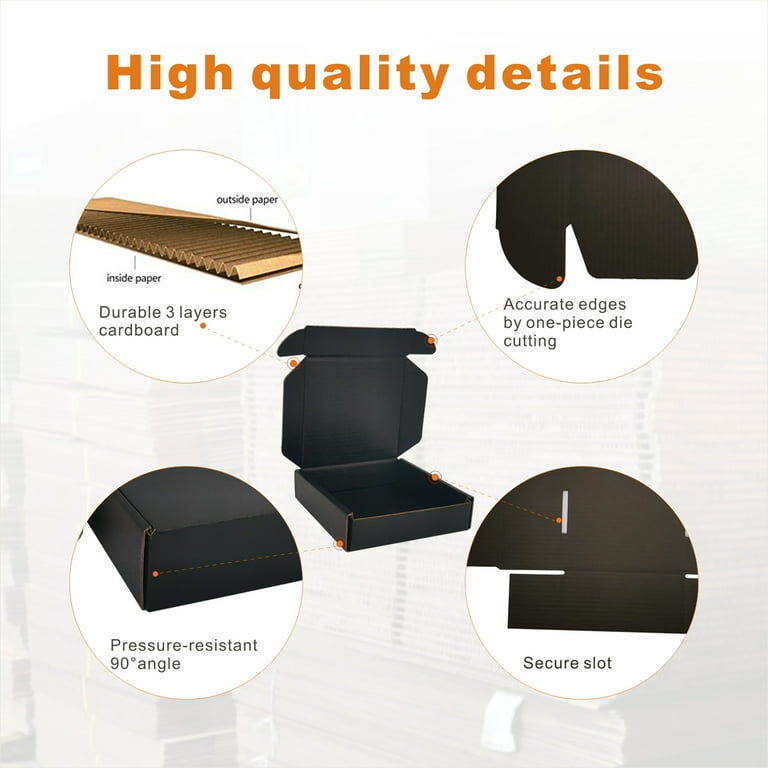 CH-BOX 4x4x1'' Small Shipping Boxes 25 Pack, Corrugated Cardboard Mailers For Business, Black (CM441B25