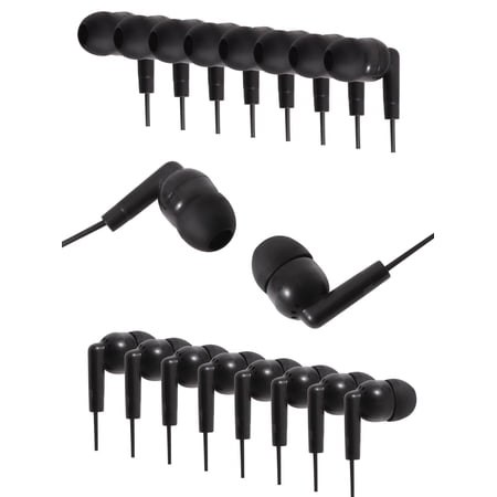 50 Pack Bulk Earbuds Headphones Classroom Set Wired in Ear Student Ear Buds for School Individually Packed (Black)