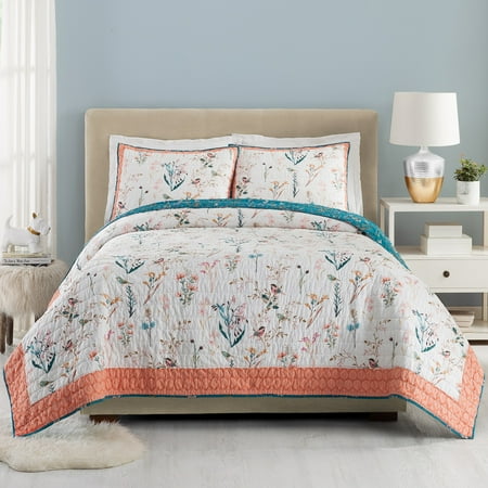 UPC: 0041808974742 | Makers Collective Pink Floral English Garden Cotton King 3-Piece Comforter Set