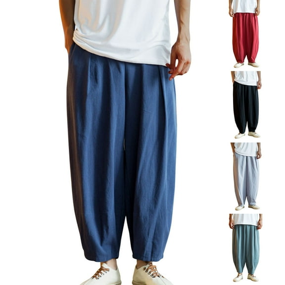 FRSASU Men's Casual Pants Loose Fit Drawstring Elastic Waist Lightweight Harem Pant with Pocket Wine