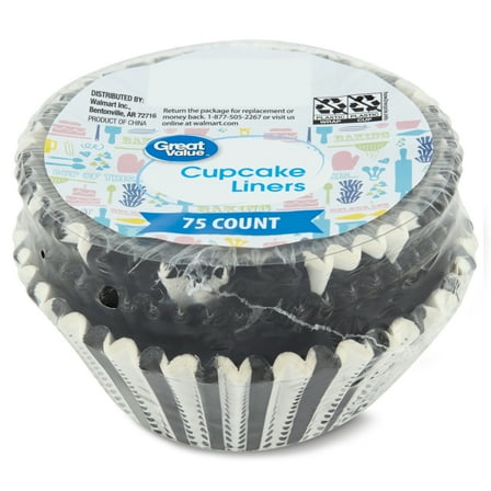 Great Value Black & White Cupcake Liners, 75 Count