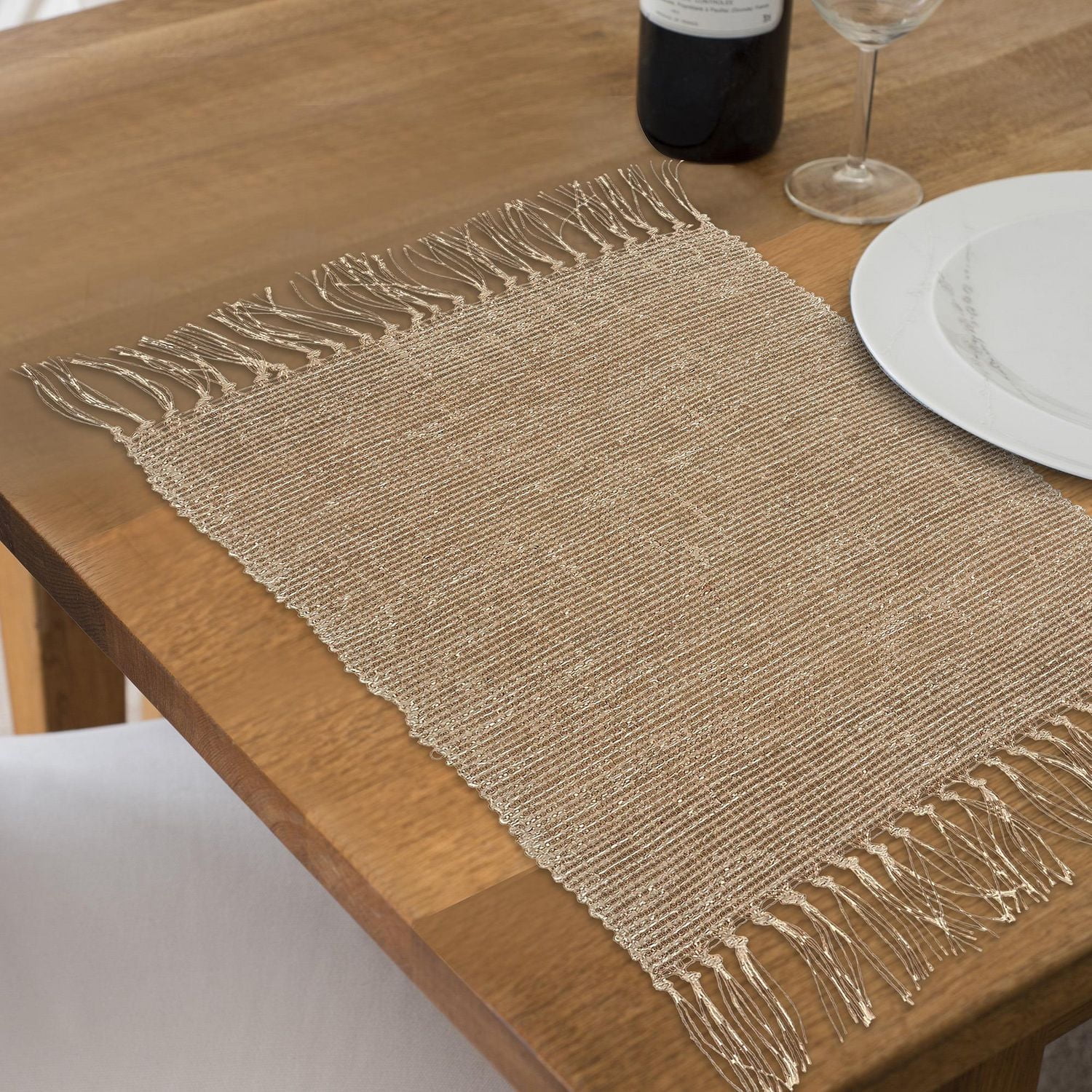 Rectangular Handloom Placemat White Natural 14 X 20 - Set of 12