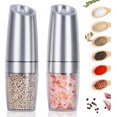 thumbnail image 1 of Juego de molinillo de sal y pimienta por gravedad, grosor ajustable, molinillo de pimienta automático con una mano para cocina y barbacoa, paquete de 2, plateado, 1 of 5