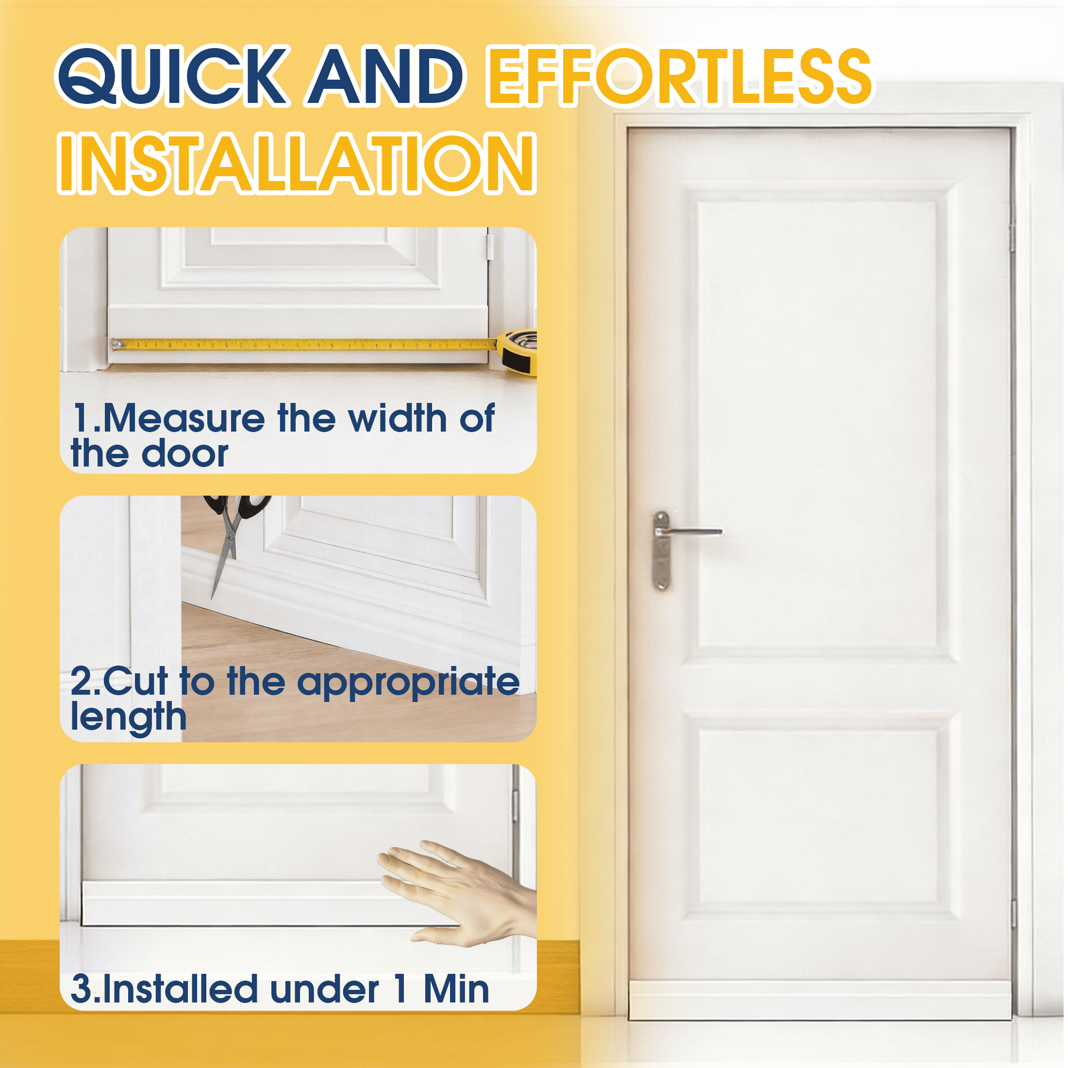 Door Draft Stopper, Under Door Seal Weather Stripping, Noise Reduction & Cold Air Blocking Weather Stripping, No Drilling Installation, 1.88 in x 39.4 in