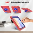 thumbnail image 5 of 3-Layer Kids Case for iPad 10th Gen 10.9" 2022, Durable Sturdy Protection Silicone PC Case with Swivel Stand, Hand Strap and Shoulder Strap + Pencil Holder with Charging Port Lid - Redblue, 5 of 11