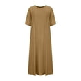thumbnail image 4 of gakvbuo Summer Dresses for Women 2023 Plus Size Dress for Women Sundresses Women'S Cotton And Linen Crewneck Loose Puff Sleeve Half Sleeve Solid Long Dress, 4 of 8