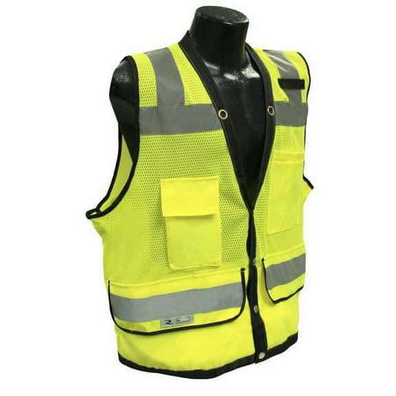 Radians SV59-2ZGD-M High Visibility Vest: Medium Green, Snaps Closure, 8 Pocket