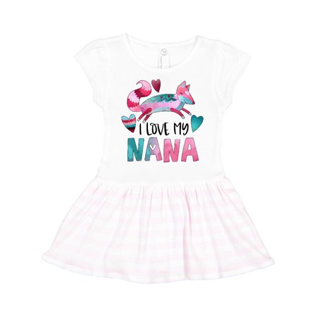 

Inktastic I Love My Nana Pink and Blue Fox with Hearts Gift Toddler Girl Dress