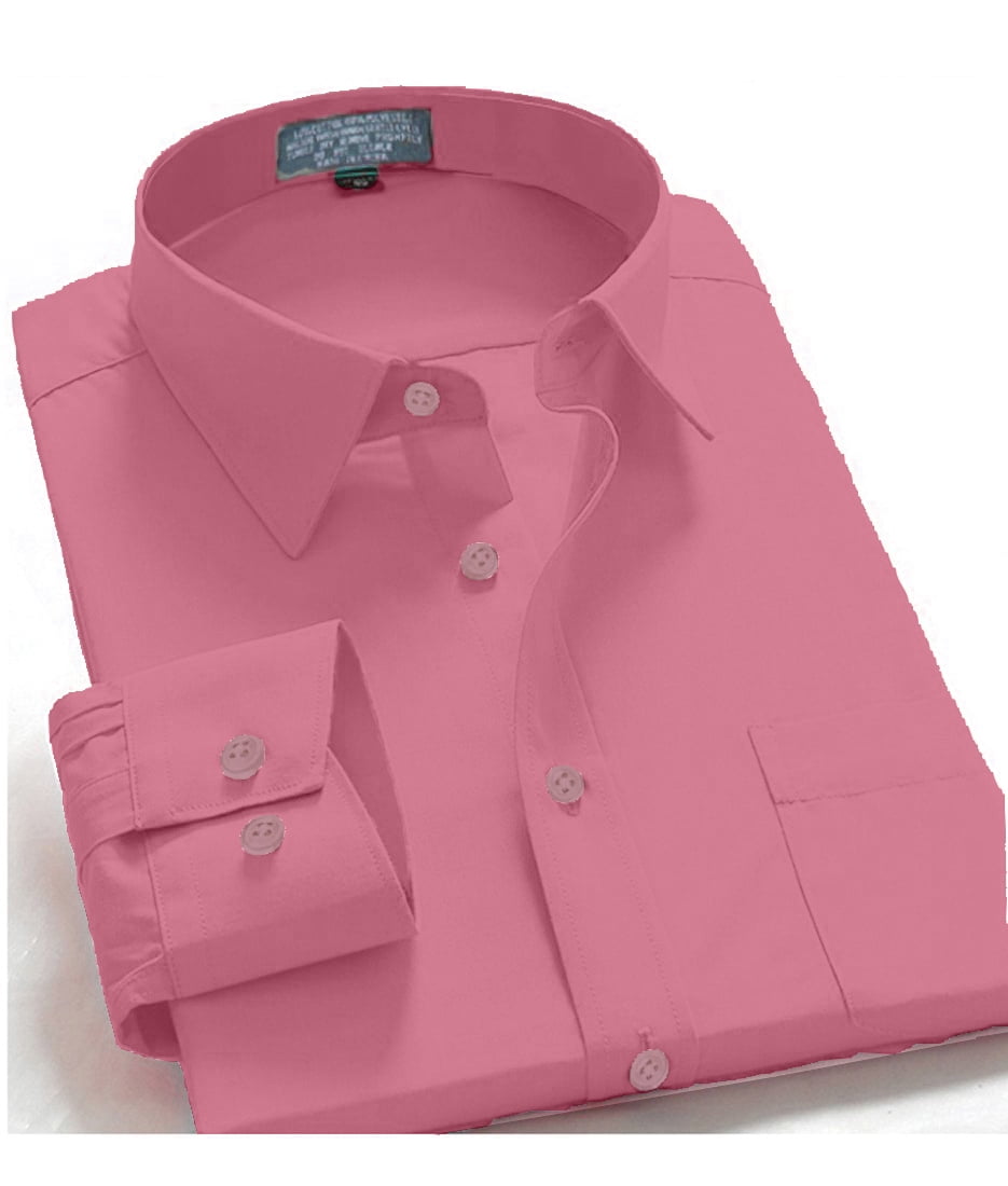 Men Dress Shirt Regular Fit Oxford Solid Color-rose-4xl Long Sleeve 36/ ...