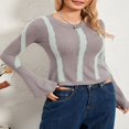 thumbnail image 4 of Women‘s Casual Long Sleeve Knit Tops Ripped Patchwork Crewneck Sweaters Knit Plain Tunic Tops Basic Pullover, 4 of 7