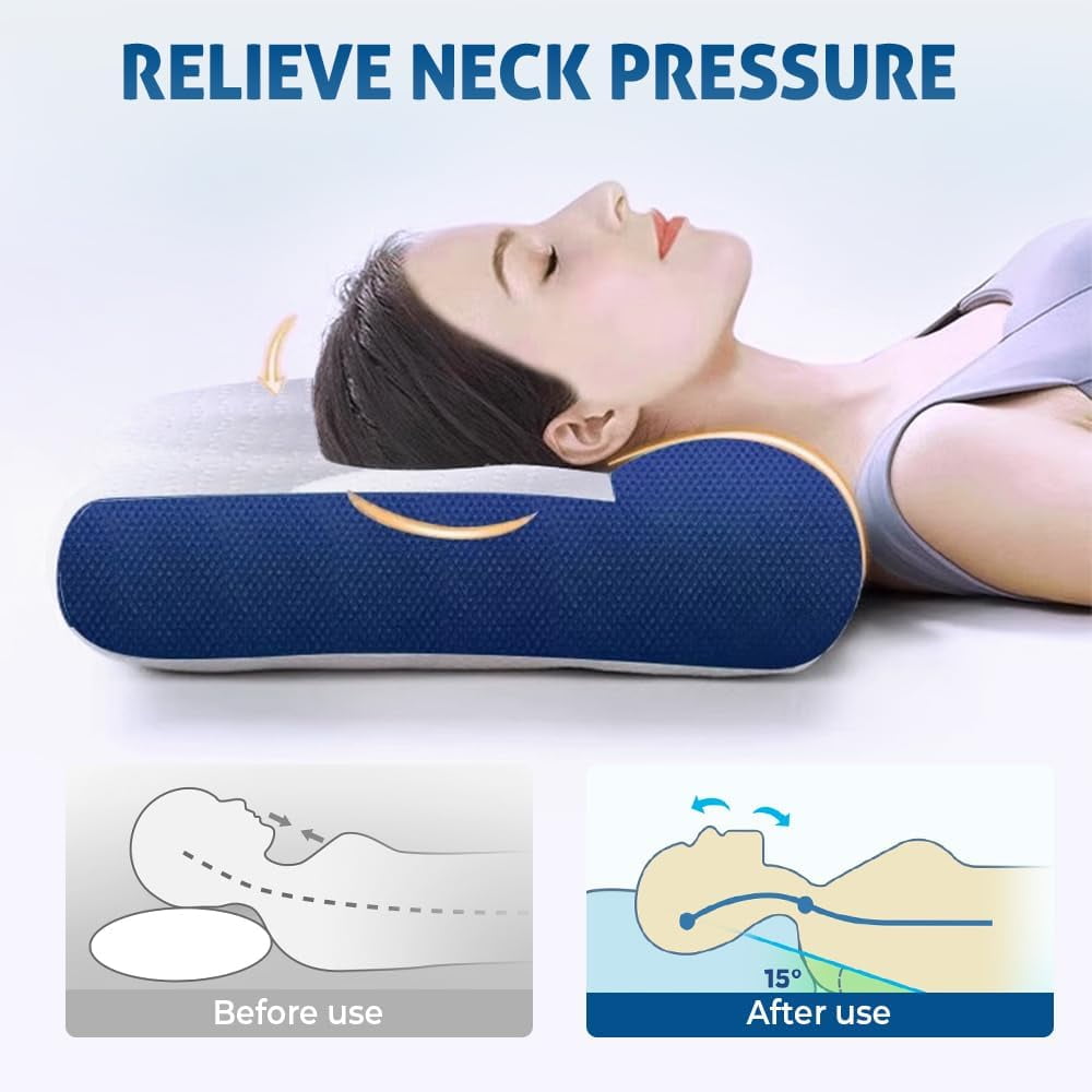 2025 Upgraded Ergonomic Cervical Support Neck Pillow - Pain Relief, Goose Down, for Side/Back/Stomach Sleepers (Green, Large)