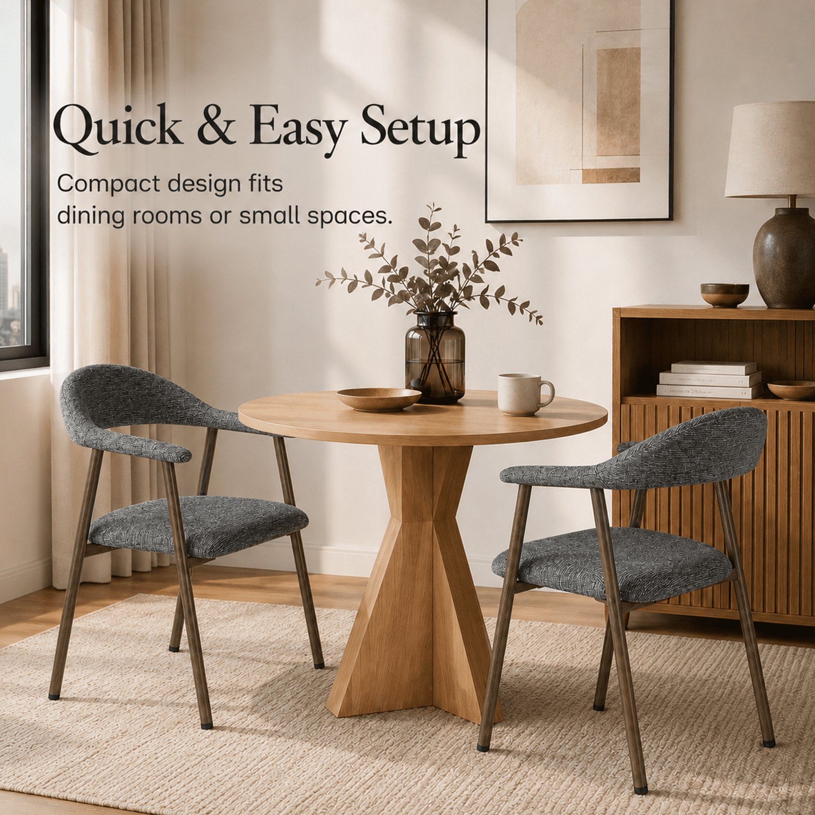 Alvantor Chairs Set of 2, A Modern Kitchen Side Chair Set with Curved Backrests and Linen Upholstery, Accompanied by Metal Decorative Chairs for Dining Room Kitchen Living Room Cafe