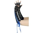 thumbnail image 5 of INSPIRE CHIC Women's Lace Up Half Finger Gloves Lace Elbow Length Arm Warmers Black and Blue Ribbon One Size, 5 of 6