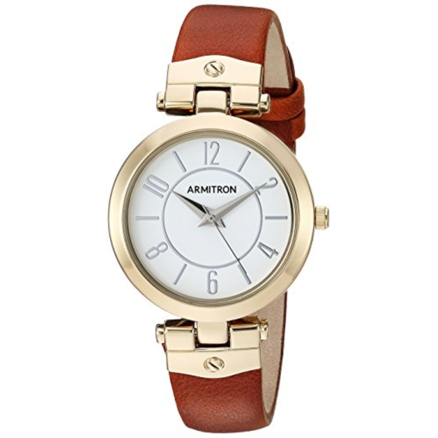 Armitron - armitron women's 75/5338wtgpbn gold-tone and luggage brown leather strap watch