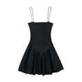 thumbnail image 6 of TRZA-Women's Patchwork Ribbed Poplin Puff Mini Dress, Straight Neck, Thin Straps, Female Dresses, Sexy Fashion, 6 of 10