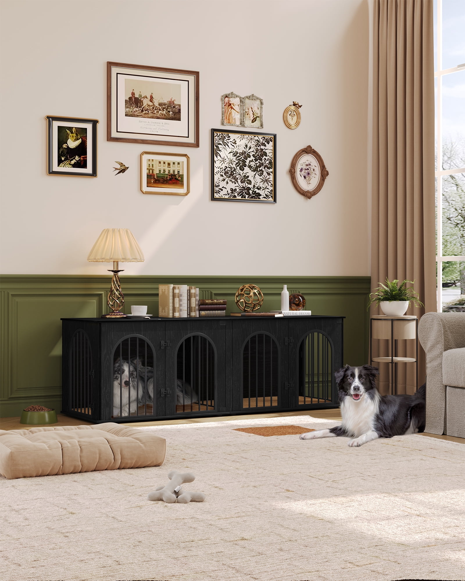Dog Crate Furniture, 71" Heavy Duty Dog Kennels with Divider, Pads, Side Table, TV Cabinet