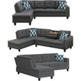 thumbnail image 7 of AENKYO 98" L-Shaped Upholstered Sectional Sofa Couch with Storage & Cup Holders, Faux Leather Living Room Sofa Set, Dark Gray, 7 of 7