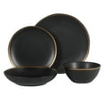 thumbnail image 4 of Gibson Elite Kings Road Double Plates and Bowl Organic Round Porcelain Dinnerware Set - Matte Black w/ Gold Rim, 4 of 6
