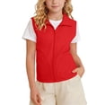 thumbnail image 3 of Yeaiivve Girls Zip Up Vests Kids Stand Collar Sleeveless Volunteer Work Vest Solid Color Unisex Uniform Vest Outdoor Lightweight Zipper Waistcoat Red 5-6Years, 3 of 9