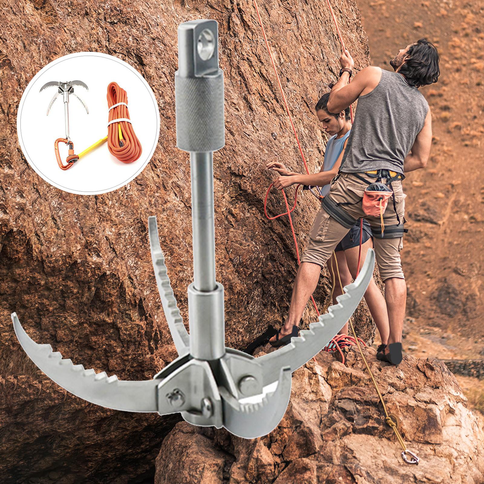 QUADPALM Grappling Hook with 10M Rope – Multifunctional Grapple Hook - 4 Stainless Steel Folding Claws - Heavy Duty - Outdoor Camping Hiking Tree