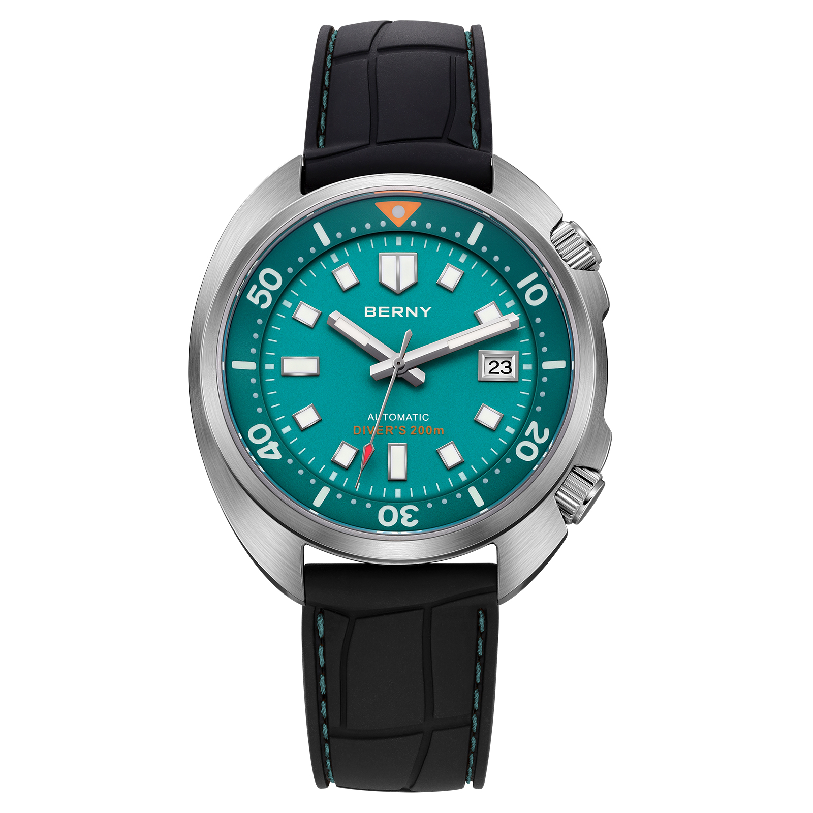 BERNY Automatic Dive Watches for Men, Sport 200M Waterproof Analog Mechanical Watch with Date Display, Super Luminous, Silicone Strap, Sapphire Crystal, Fashion Men's Diver Watch (Mint Green)