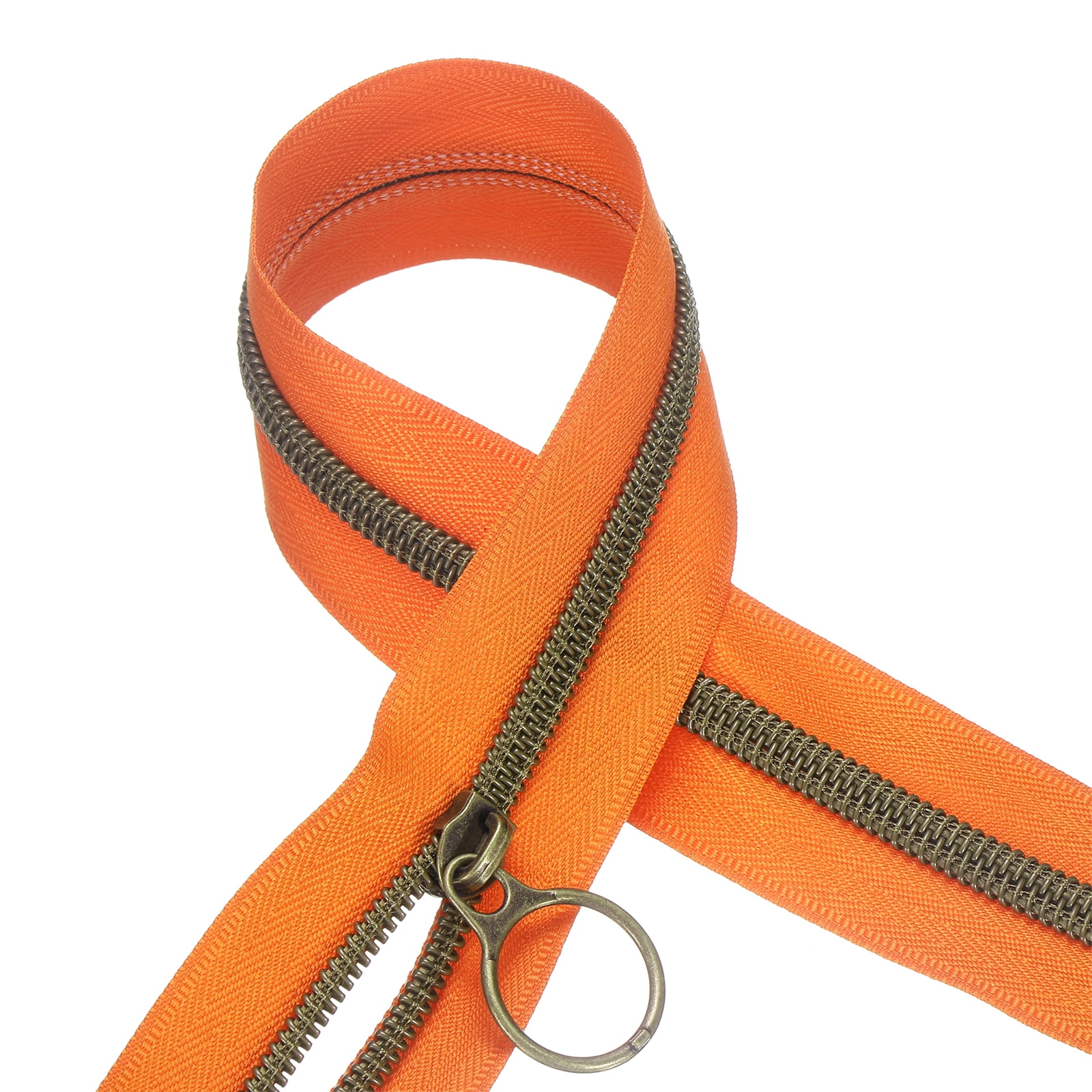 #5 10 Yards Nylon Coil Zippers, Bulk Coil Zipper by the Yards with 20pcs Vintage Brass Zippers Sliders for Diy Tailor Sewing Craft Bag Clothes, Orange