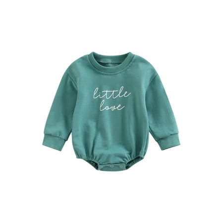 

wybzd Baby Girl Boy Little Love Letters Print Long Sleeve Sweatshirt Romper One Piece Bodysuit Fall Clothes Outfit Green 6-12 Months