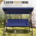 thumbnail image 4 of SOLAURA 3 Seat Outdoor Patio Swing with Adjustable Canopy, Porch Glider Swing with Thickened Cushions Pillows and Cup Holders for Adults, Converting Swing bed for Yard Garden Balcony(Blue), 4 of 8