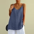 thumbnail image 3 of Linen Tank Tops for Women V Neck Spaghetti Strap Camisole Causal Sleeveless Gauze Blouse Summer Flowy Cami Shirt,Blue ,L, 3 of 8